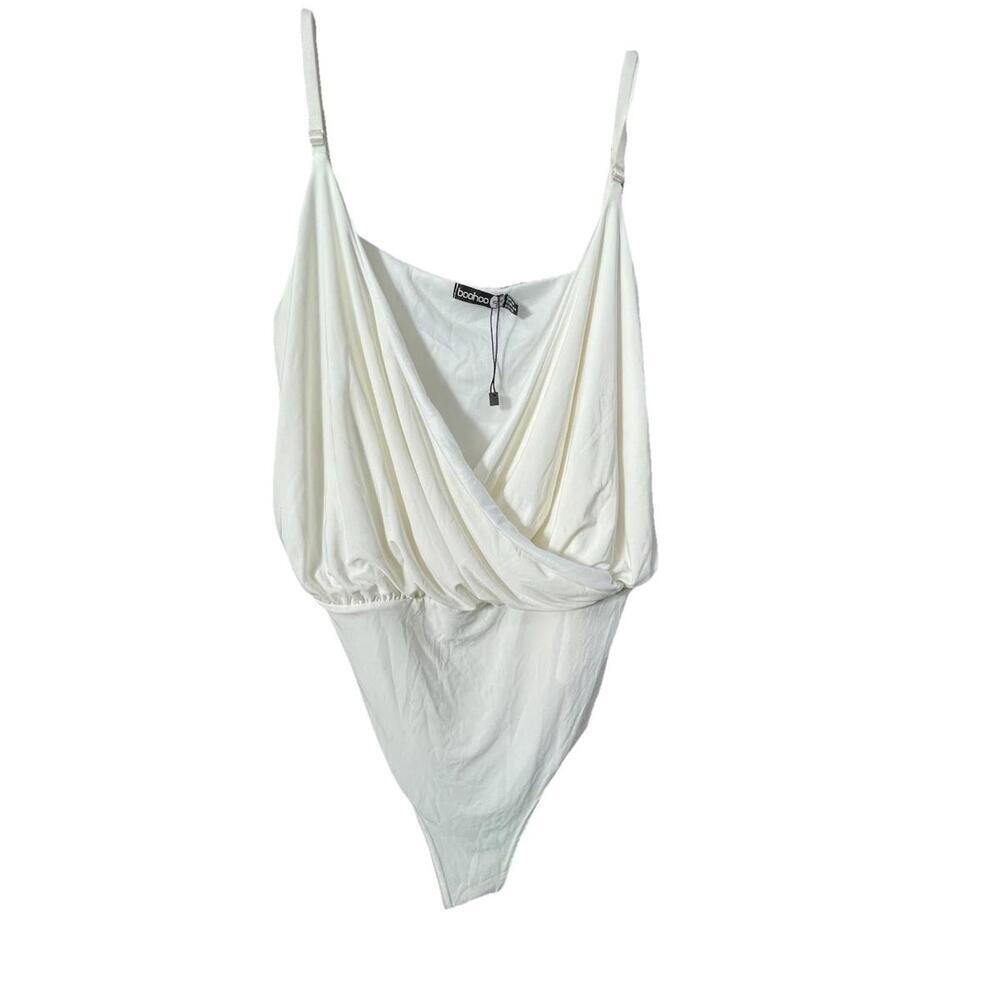 BooHoo Women’s White Crossover Thong Bodysuit US 12 UK 16 Classy